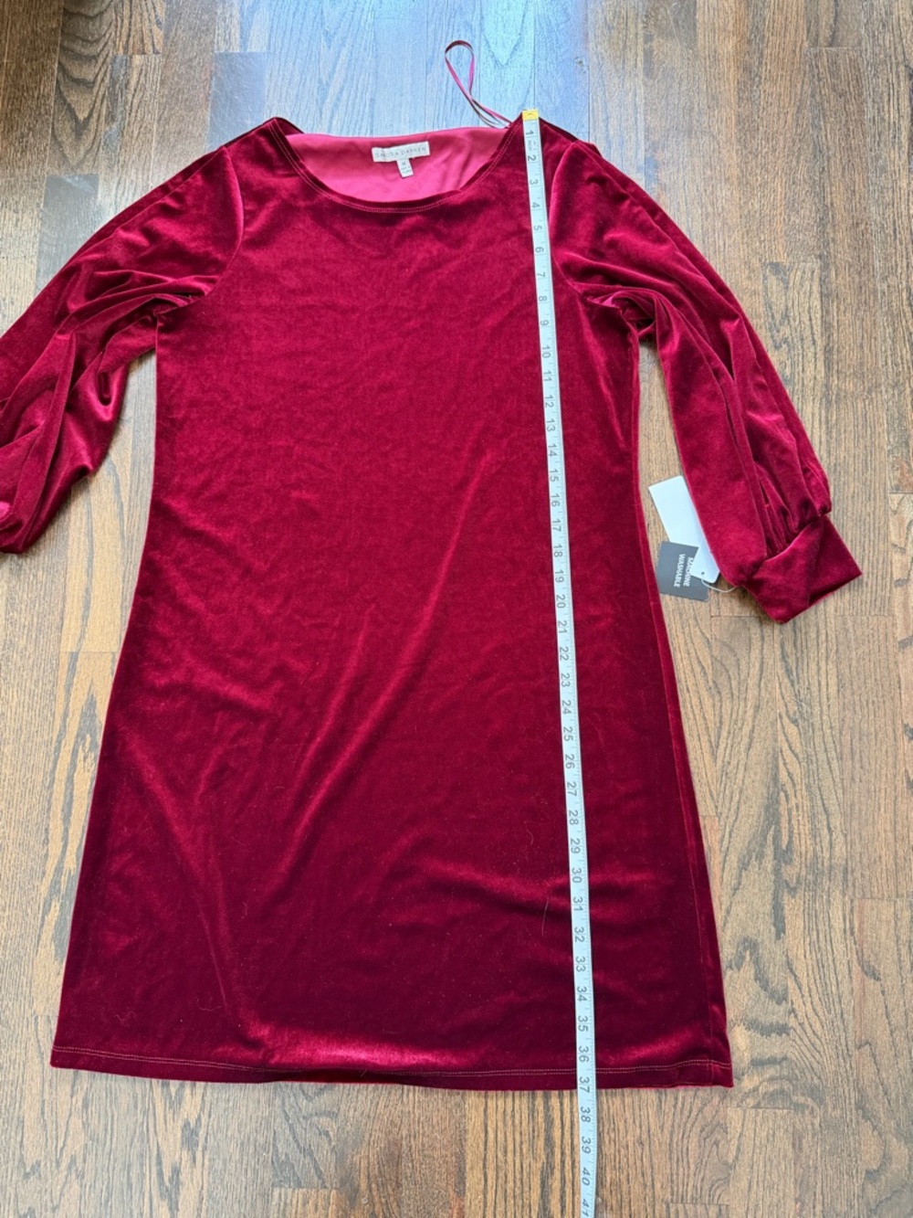 NWT Sandra Darren Wine Velvet Dress with 3/4 Sleeves - Picture 4 of 8